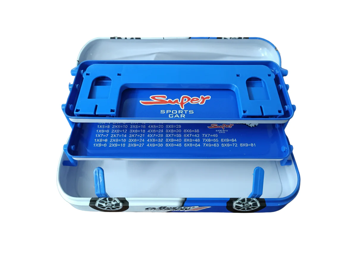 Qips Printed Double Layered Car Design Pencil Case | High-Speed Sports Car Style Stationery Pouch for Kids (Blue) - Image 4