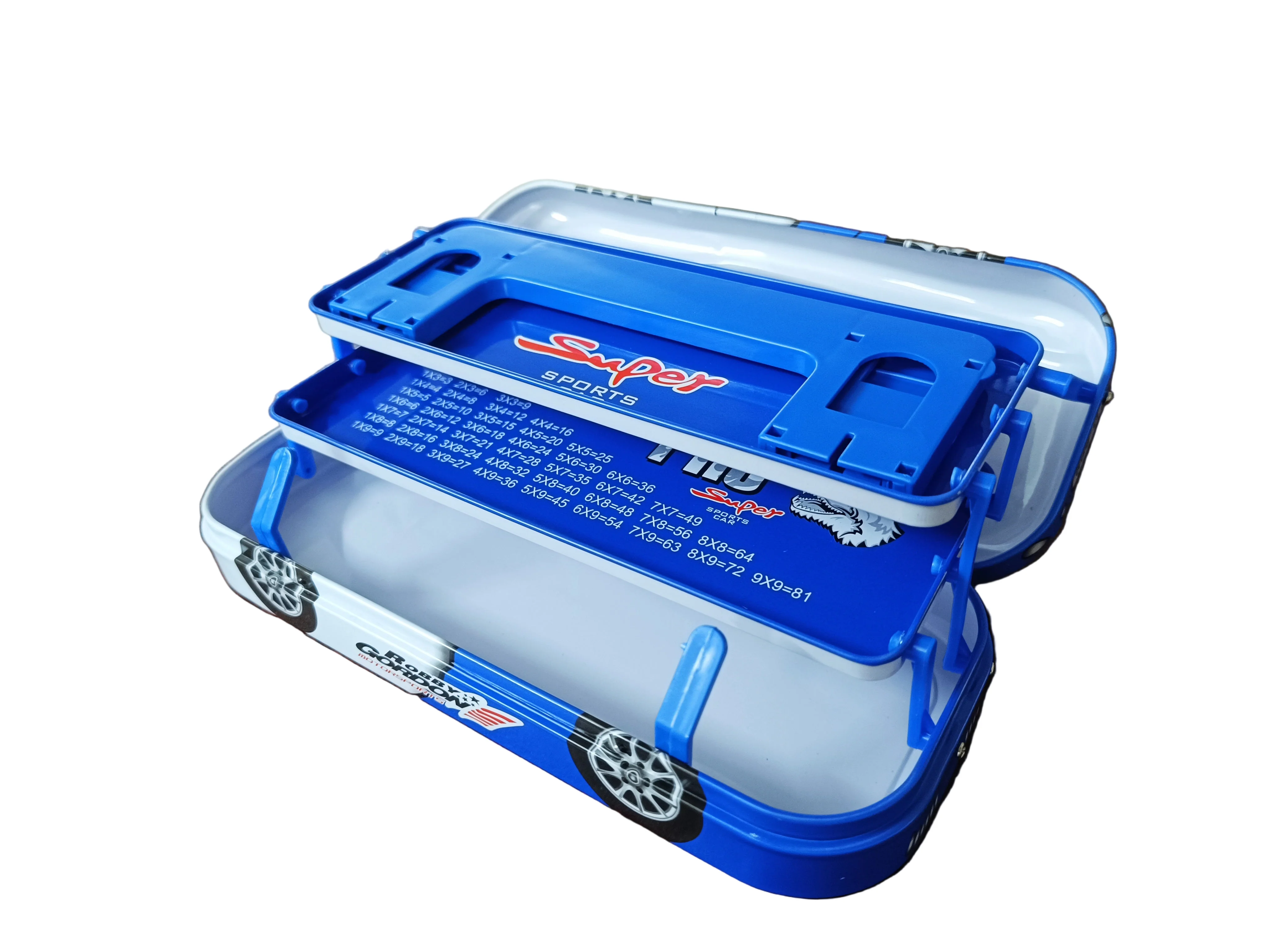 Qips Printed Double Layered Car Design Pencil Case | High-Speed Sports Car Style Stationery Pouch for Kids (Blue) - Image 5