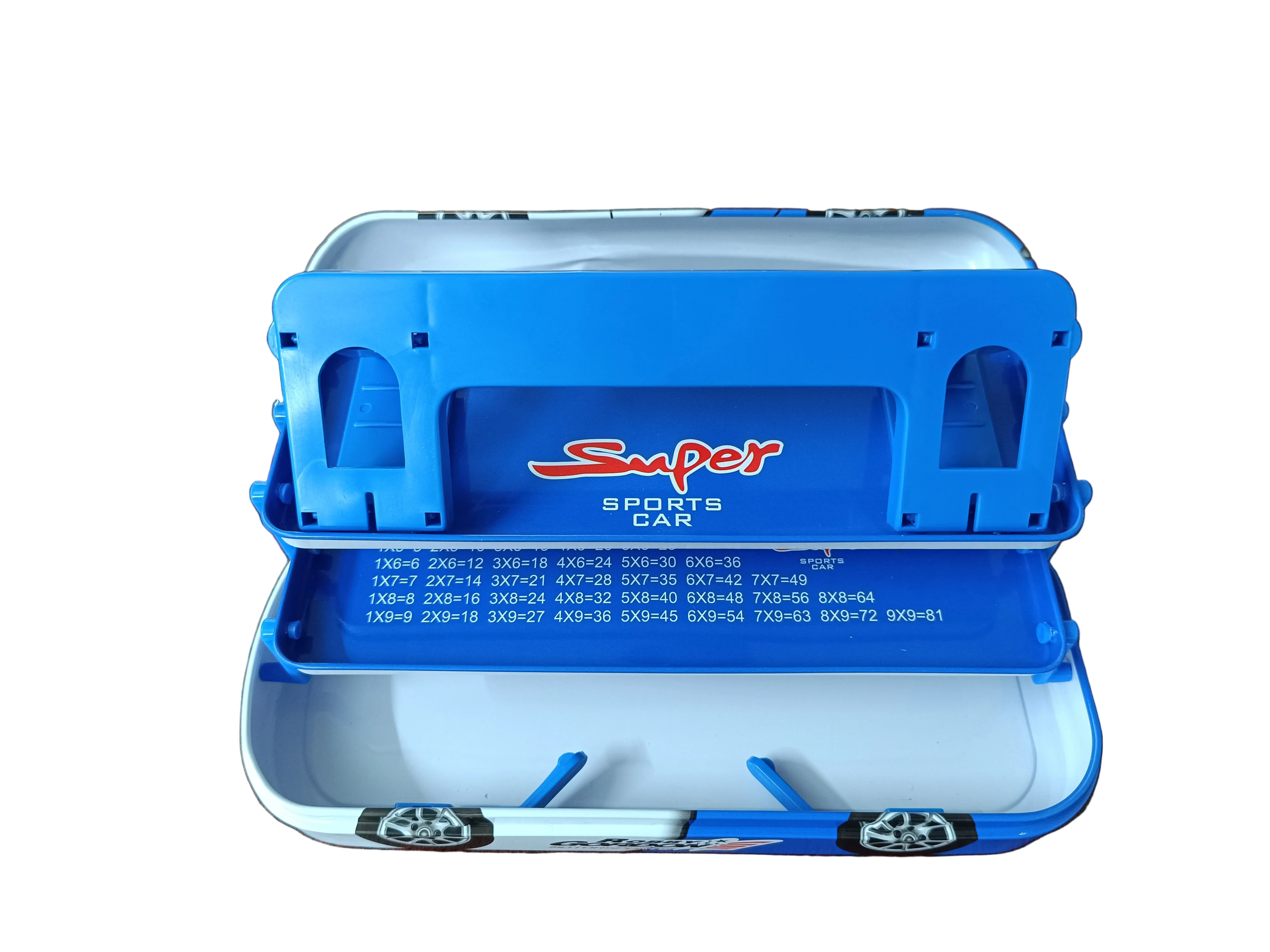 Qips Printed Double Layered Car Design Pencil Case | High-Speed Sports Car Style Stationery Pouch for Kids (Blue) - Image 6