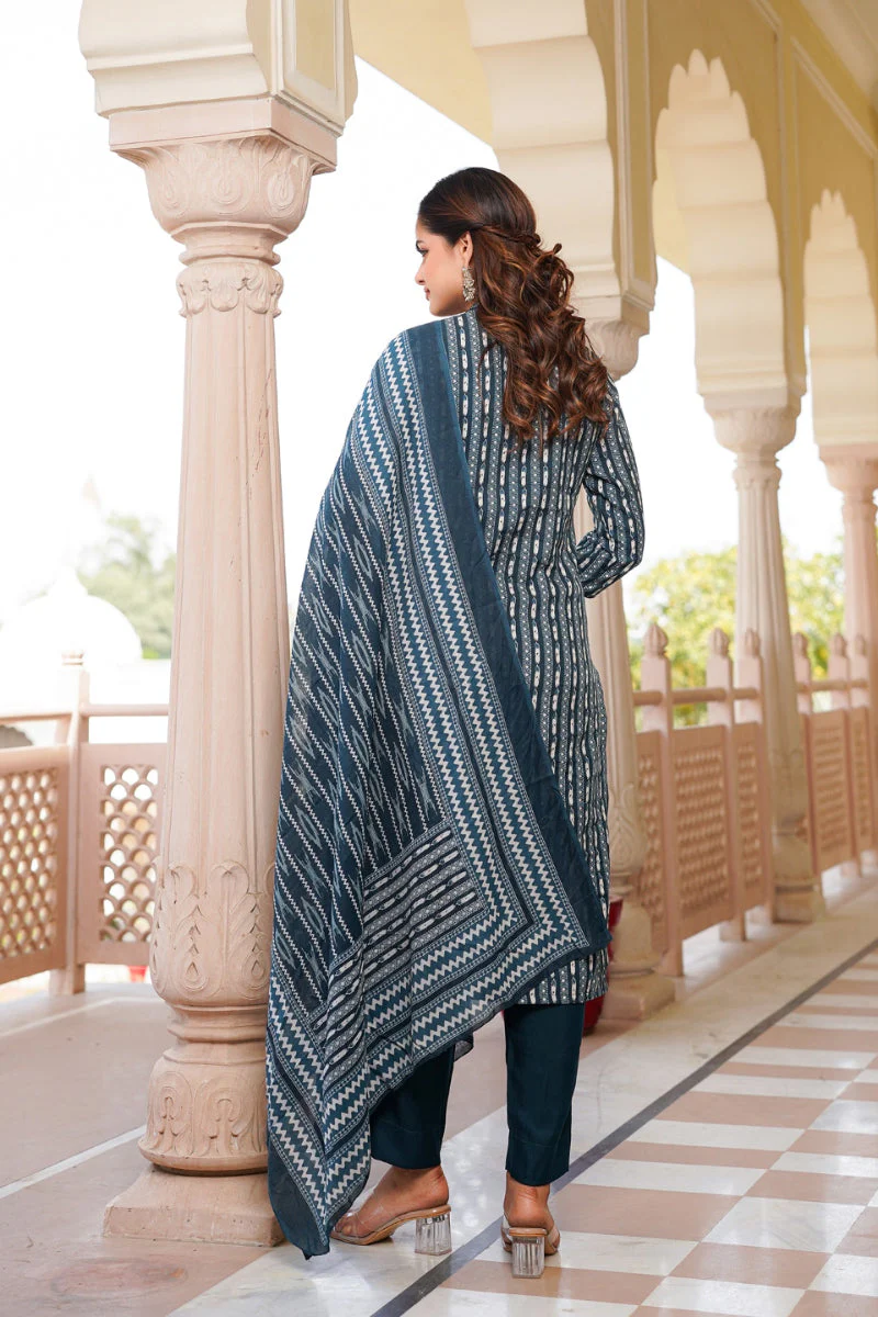 Rayon Blend Teal Straight Kurta Pant With Dupatta - Image 4