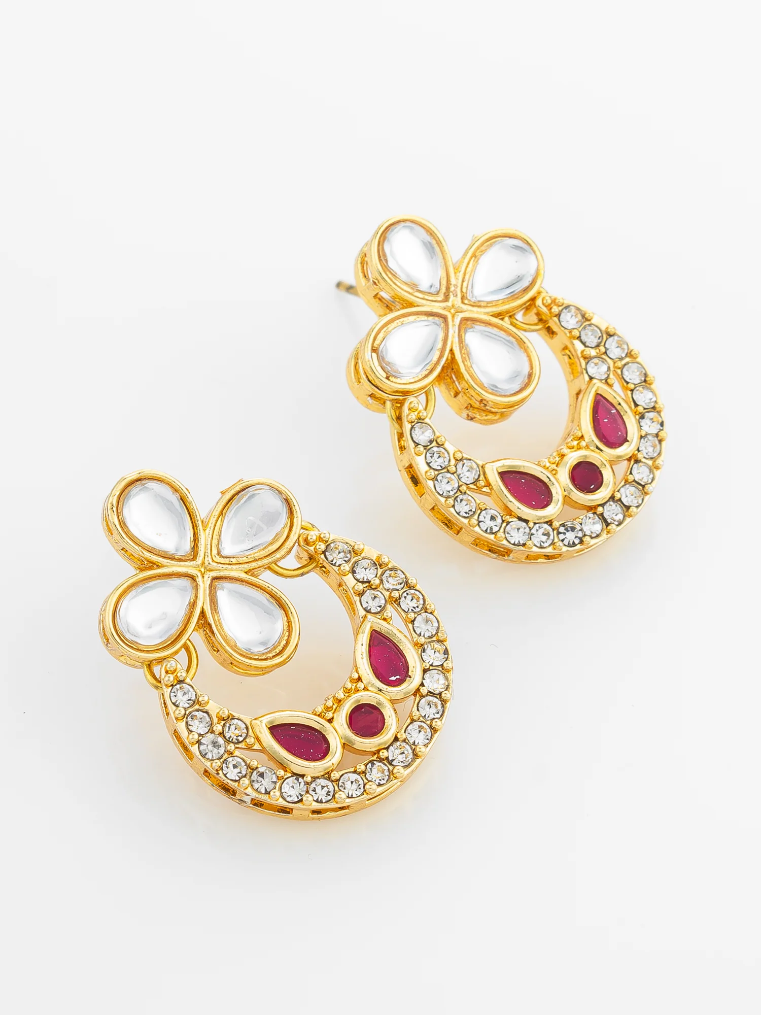 Ruby Red Accent Chandbali Earrings - Image 2