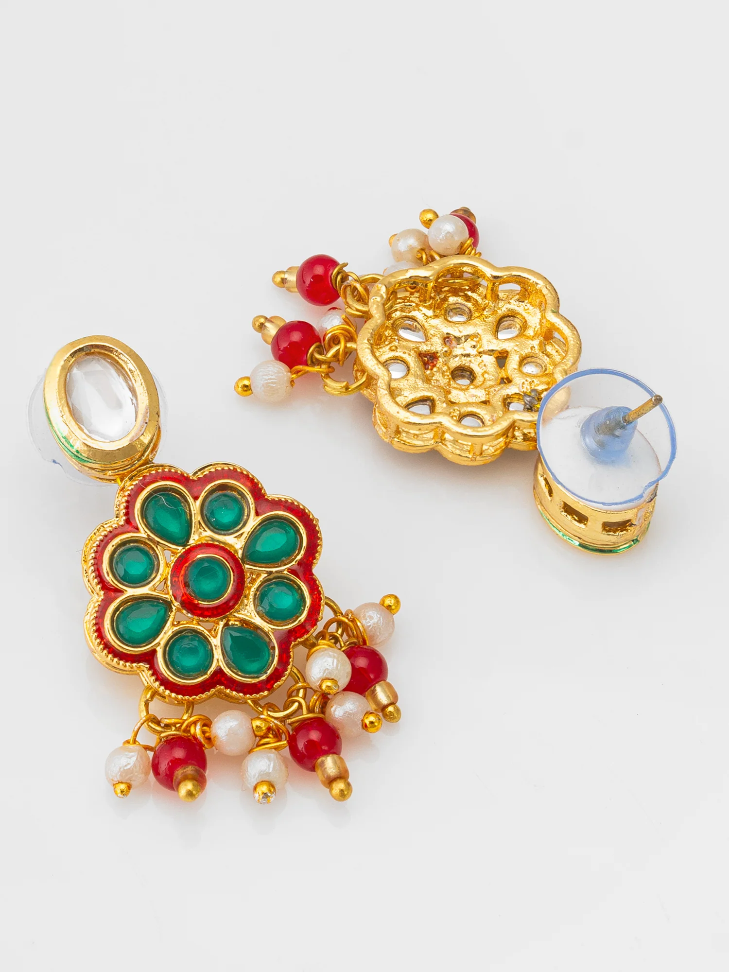Ruby Red Bead Choker with Floral Kundan Motif Set - Image 3