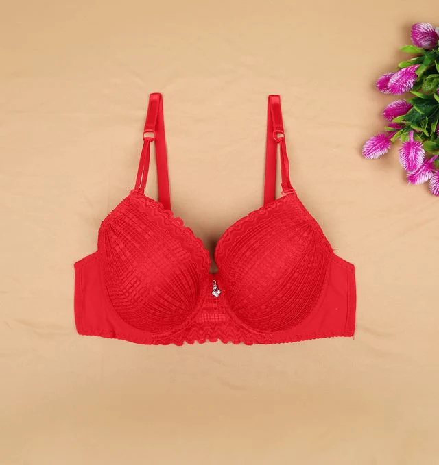 Susie Half Coverage Fiery Red Padded Wired Adjustable MultiwayFull Lace Designer Bra - Image 5