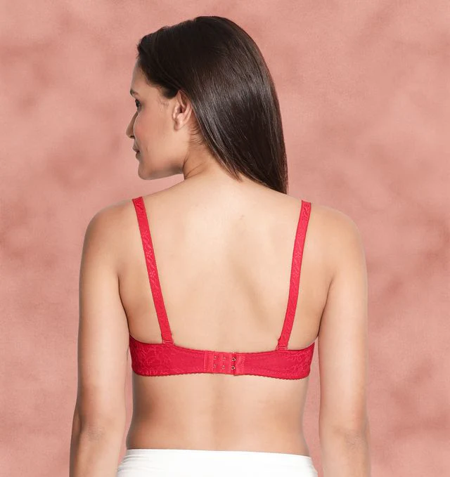Susie Half Coverage Hot Red Lace Overlay Adjustable, Detachable, MultiwayPadded Balconette Bra - Image 6