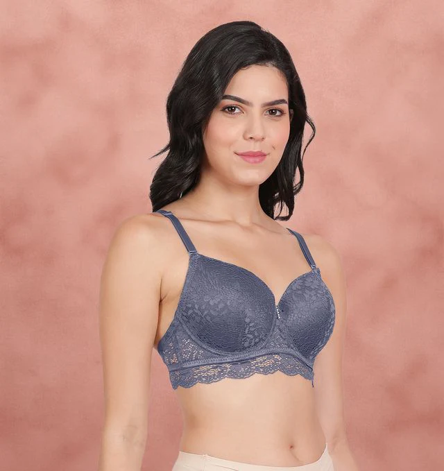 Susie 3/4th coverage Azurine Blue Lace Bottom Adjustable MultiwayDetachable Padded Wired Bra - Image 2