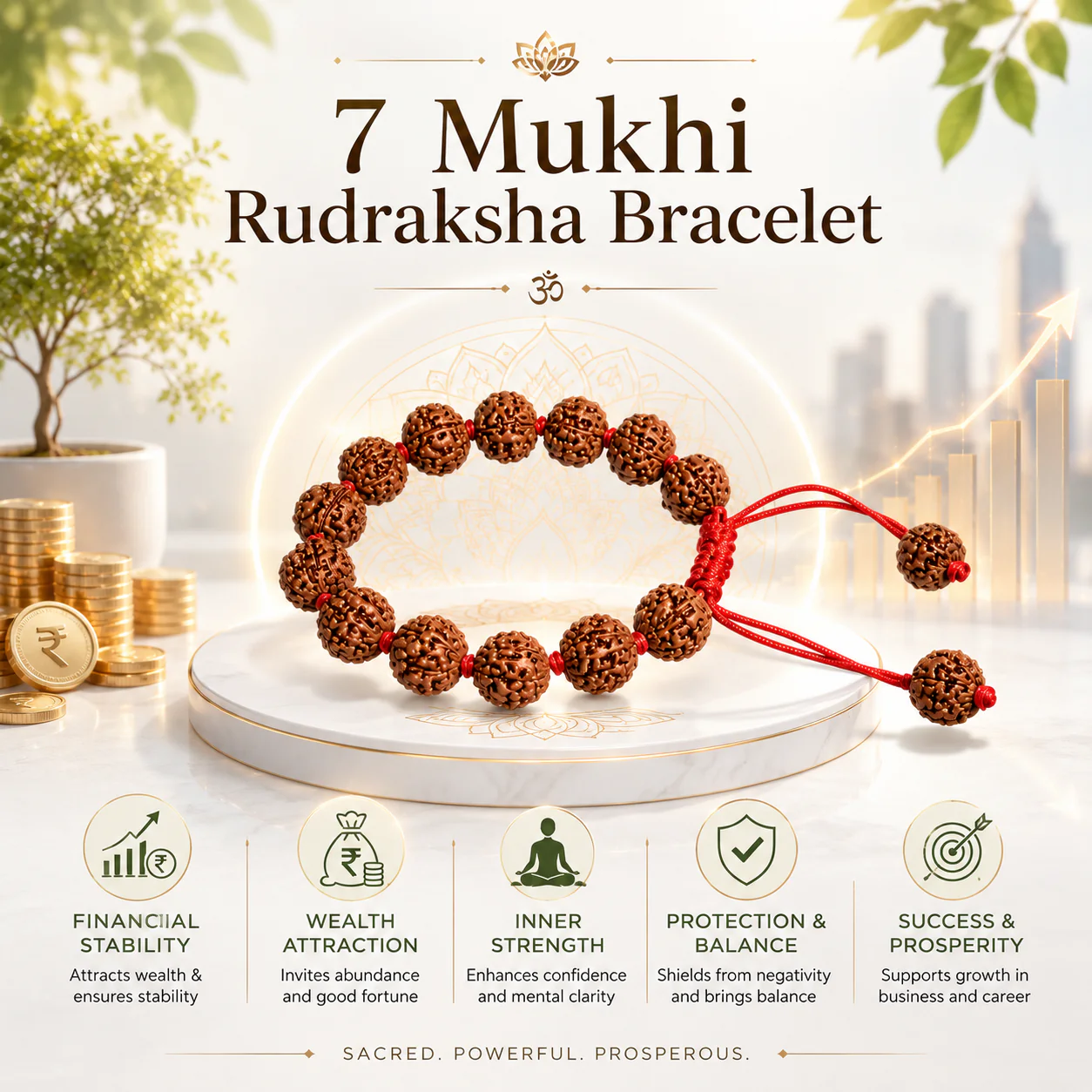 Sacred 7 Mukhi Rudraksha Beaded Bracelet for Financial Stability - Image 2