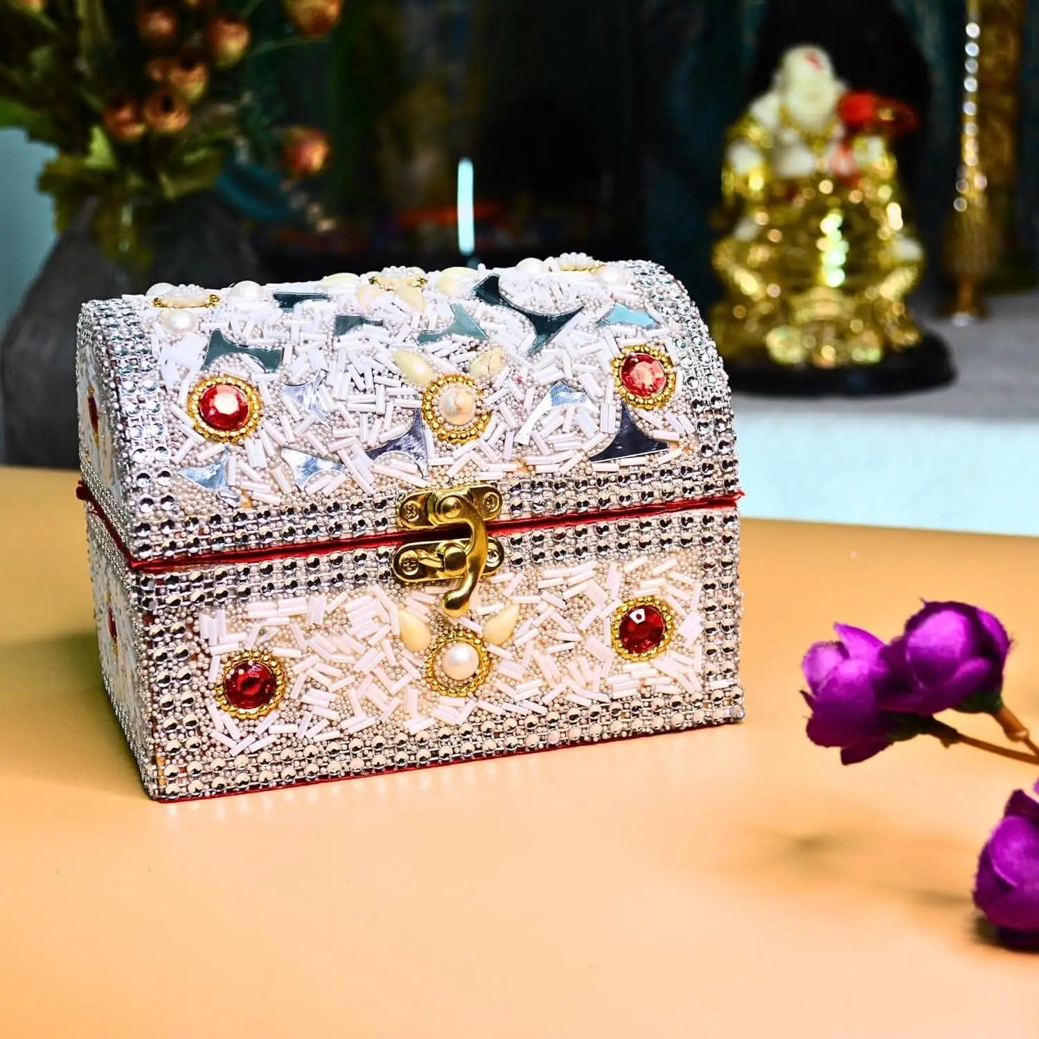 Santarms craft box jewellery wooden box with lock (White)