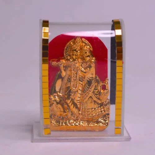 Santarms Gold Plated Radha Krishna Idol Figurine in Acrylic Glass Frame - Image 3