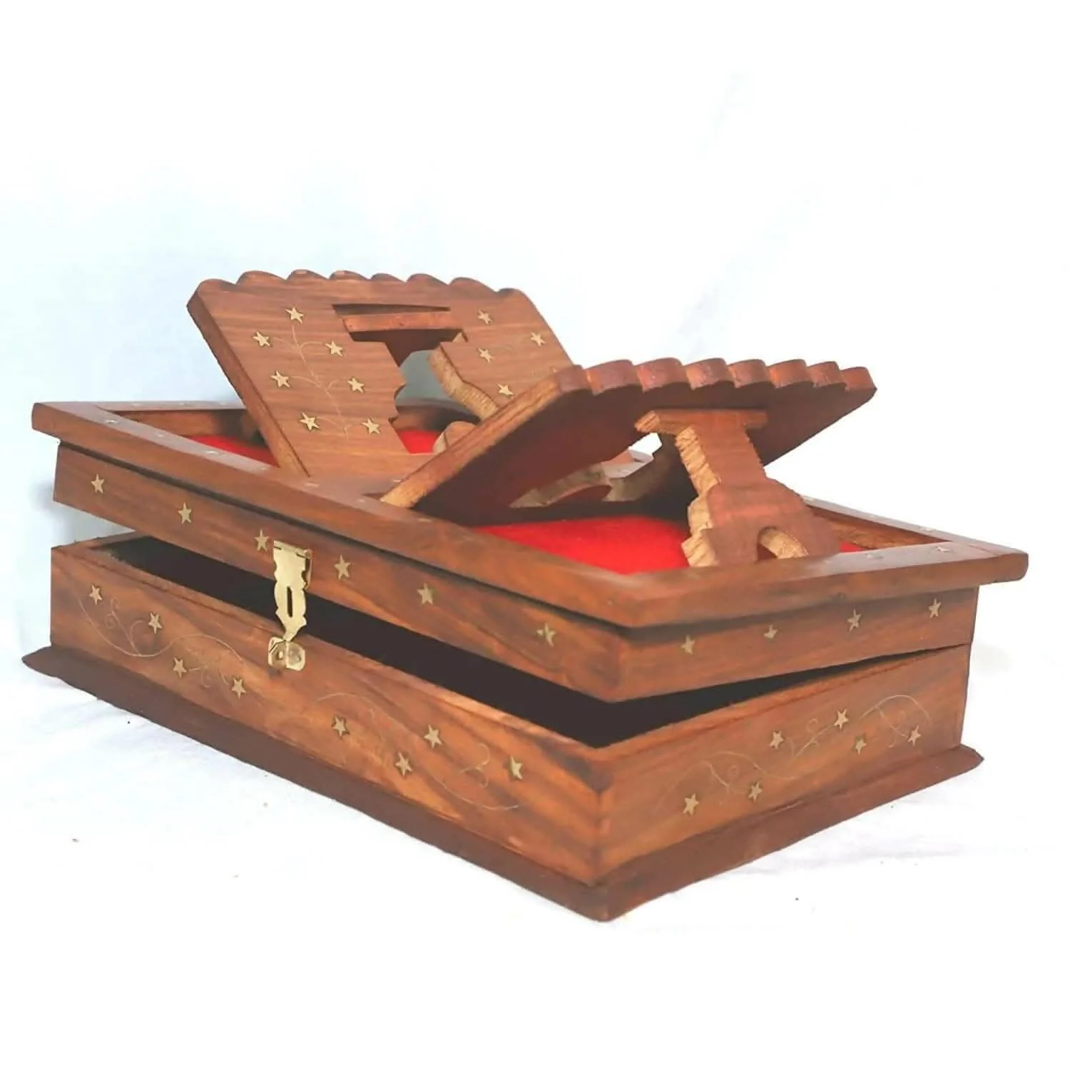 Santarms Handmade Wooden Holy Book Stand for Reading with Small Quran Box - Image 4