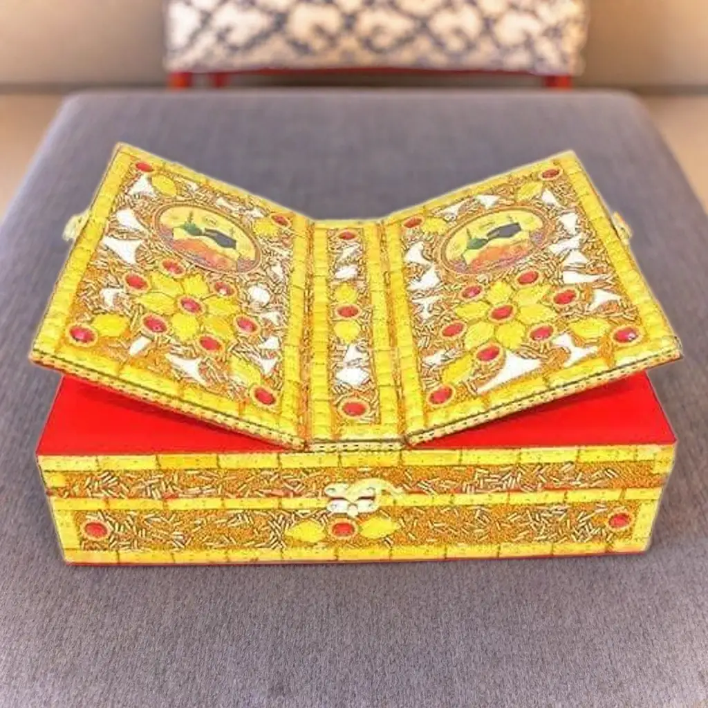 Santarms Foldable Wooden Quran Rehal Stand and Book Box (Golden)