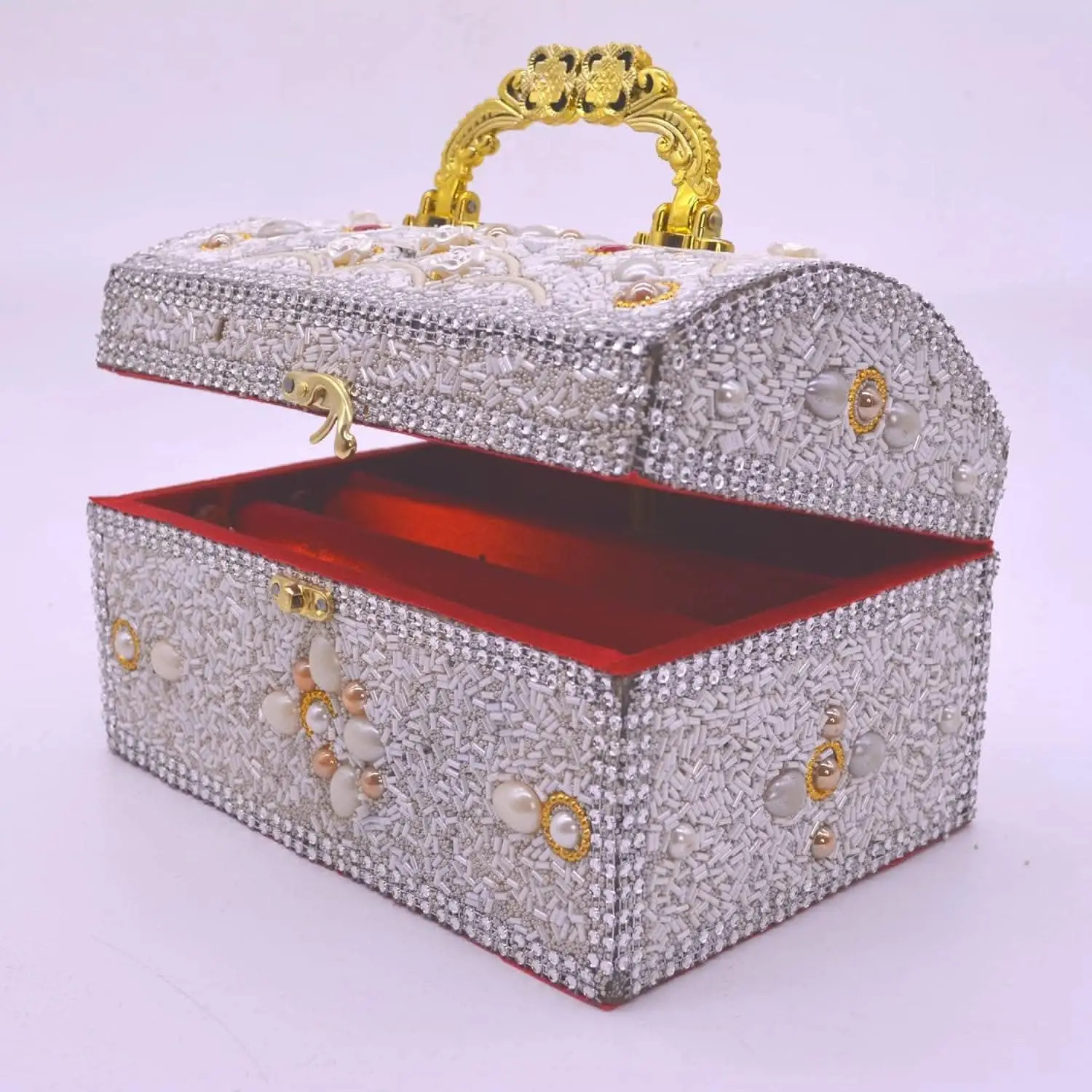 Santarms Handcrafted Rajwada Jewelry Box (Golden Red) - Image 5