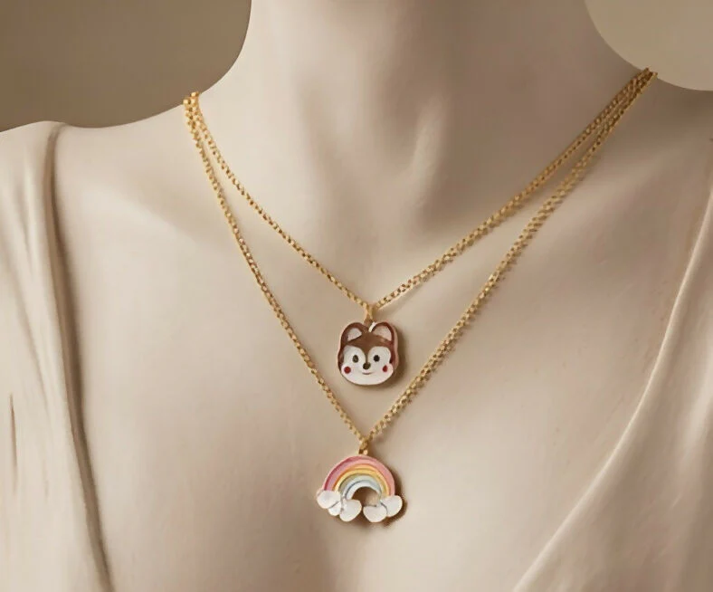 Set of 2 Cute Husky & Rainbow Pendant Necklaces – Gold-Plated Adorable Jewelry - Image 4