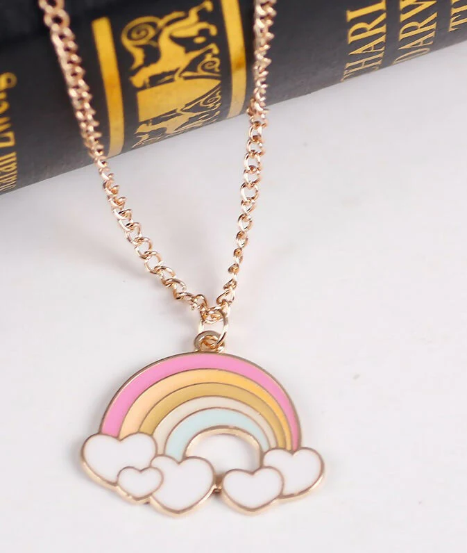 Set of 2 Cute Rainbow & Bunny Pendant Necklaces – Gold-Plated Cartoon Jewelry - Image 3