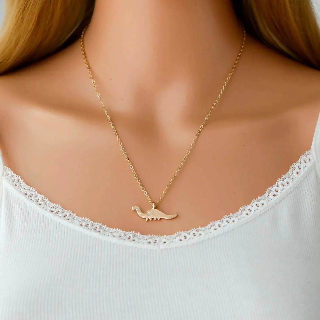 Set of 2 Gold-Plated Cute Bunny & Minimal Dinosaur Pendant Necklaces - Image 4