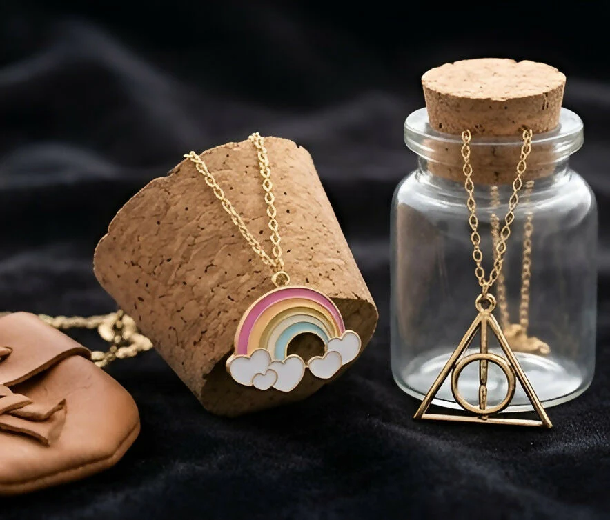 Set of 2 Rainbow & Geometric Triangle Pendant Necklaces for Women & Girls - Image 2