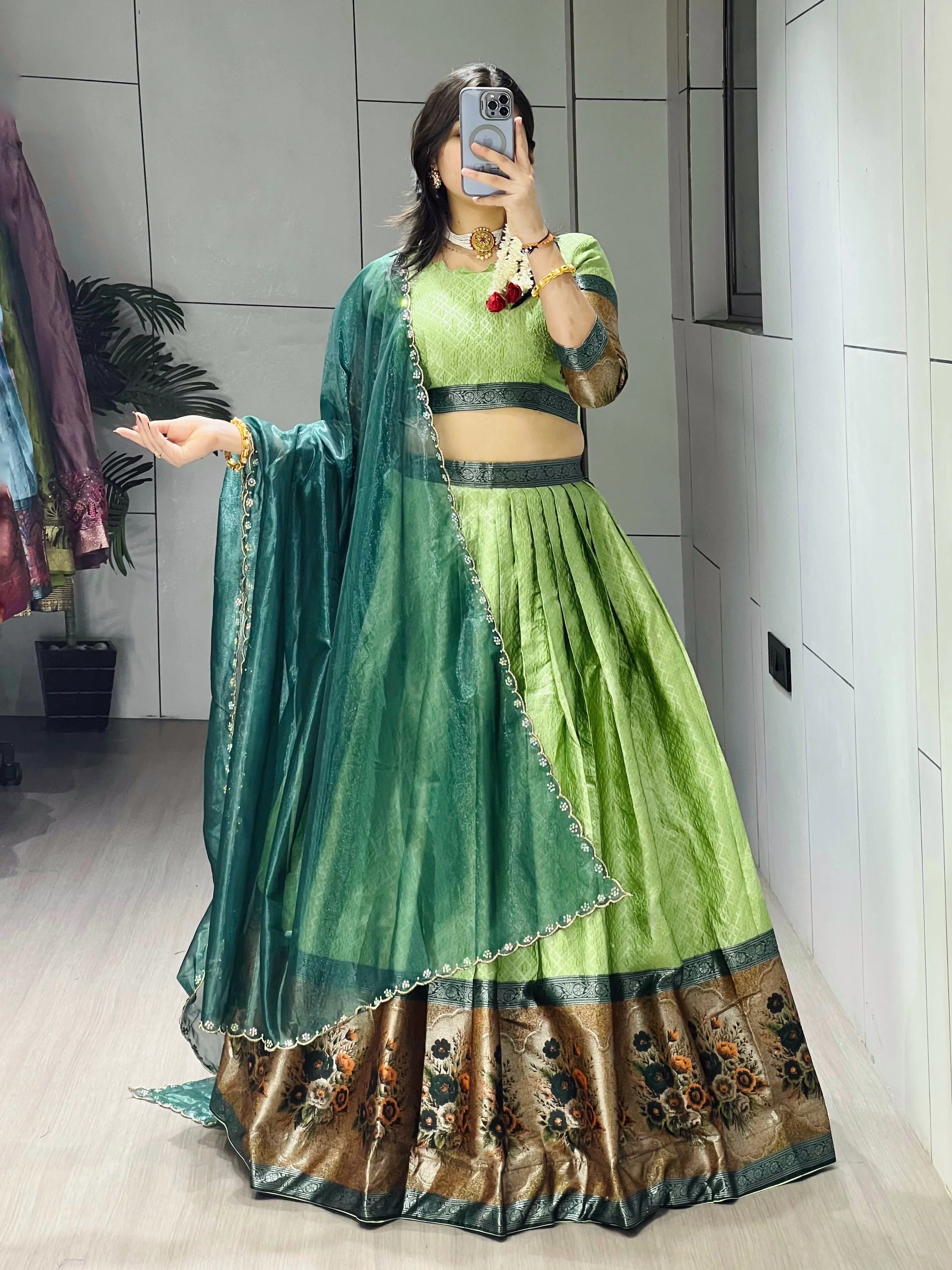 Silk Woven Lehenga Choli With Dupatta - Image 2