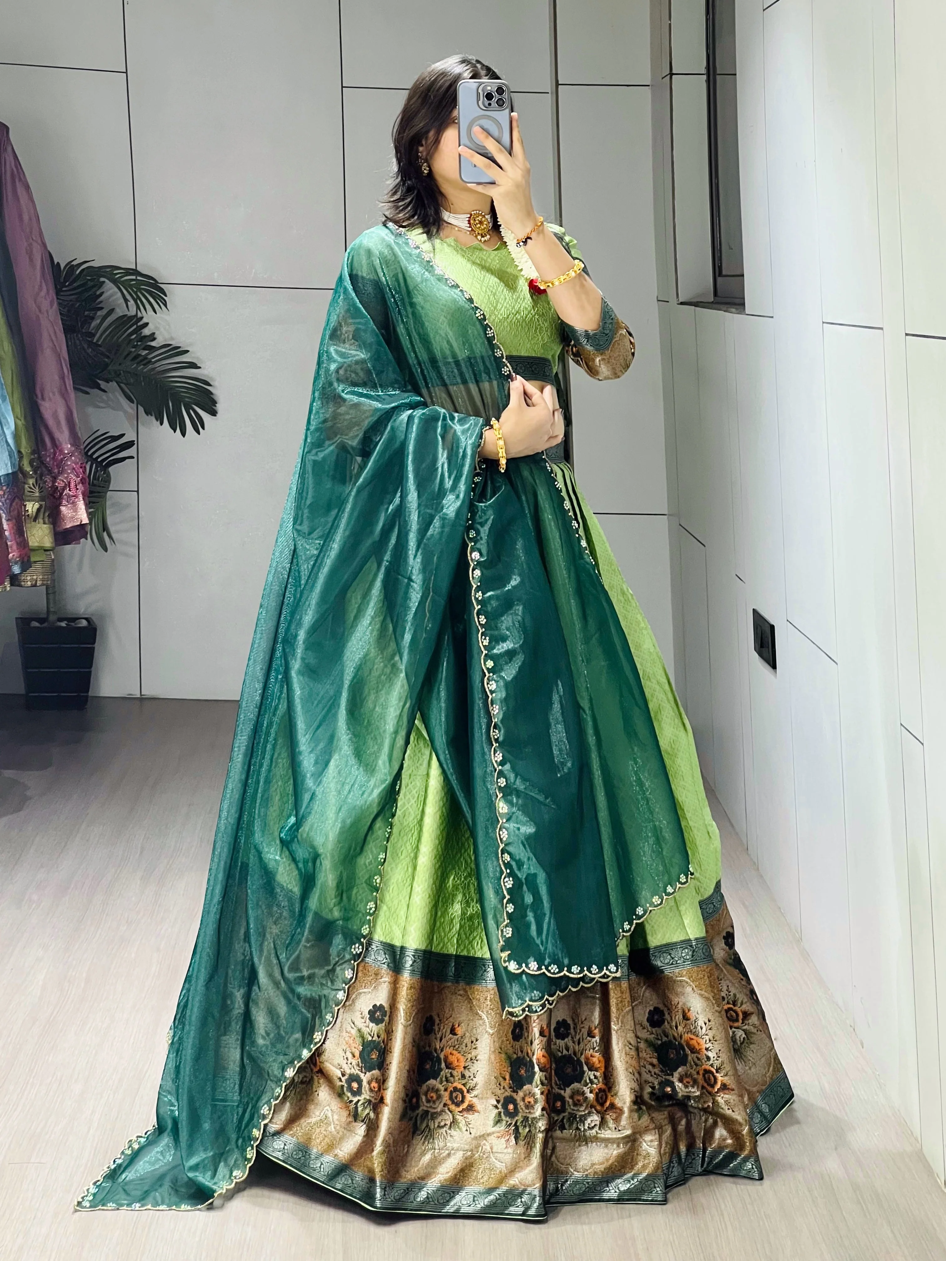 Silk Woven Lehenga Choli With Dupatta - Image 4