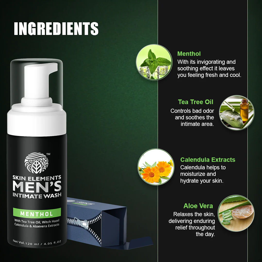 Skin Elements Intimate Wash for Men with Menthol | pH Balanced Foaming Intimate Wash | Soothes, Refreshes & Cools Intimate Area | Controls Bad Odor | 4.05 fl. oz - Image 5