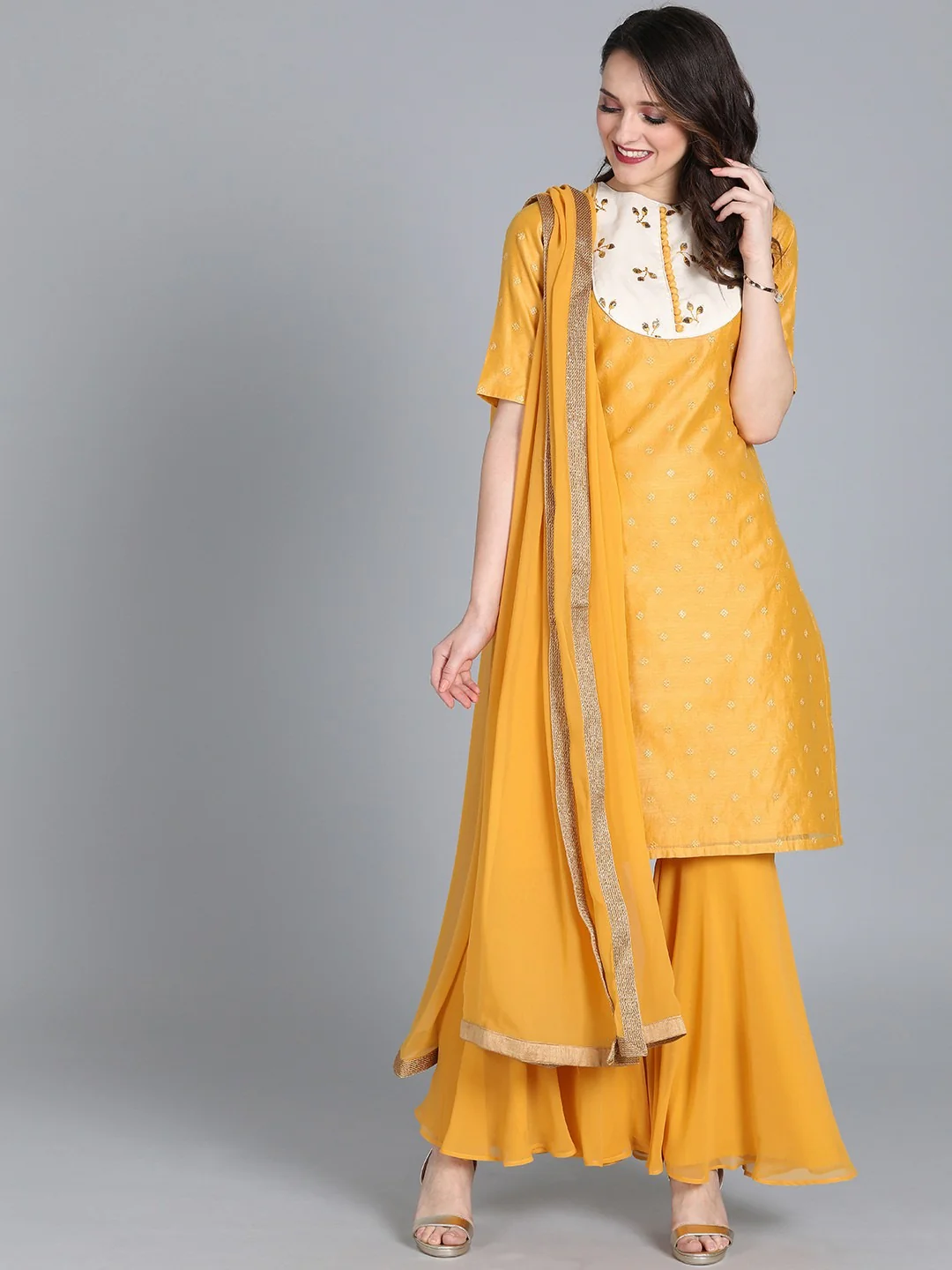 Bollywood Vogue Ready To Wear Yellow Embroidered Gharara suit
