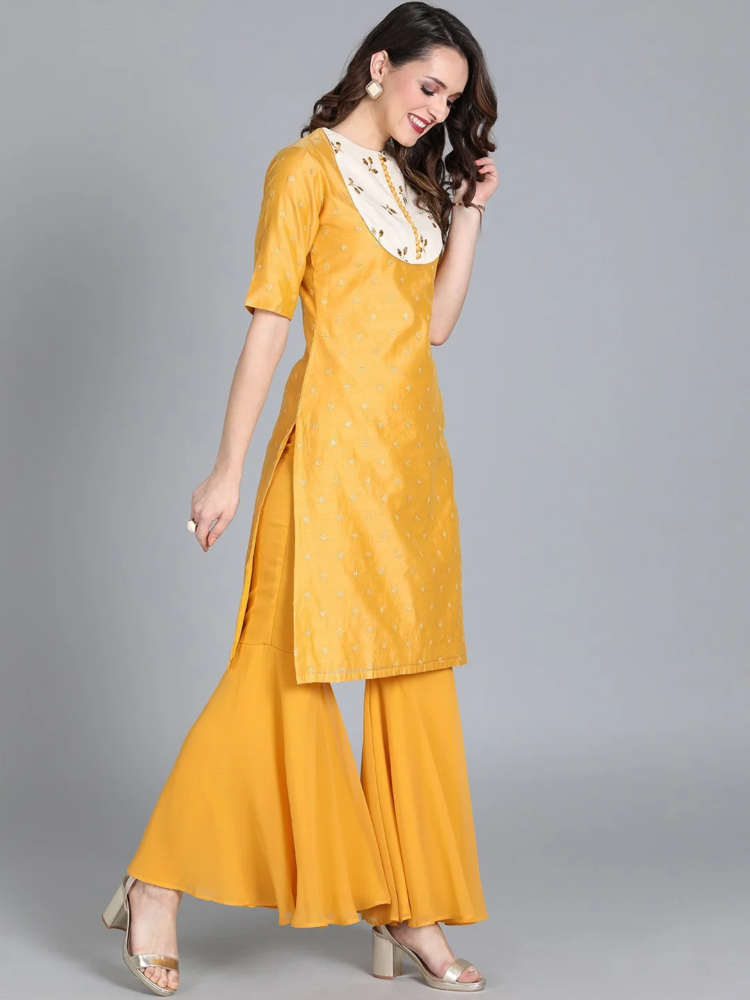 Bollywood Vogue Ready To Wear Yellow Embroidered Gharara suit - Image 2