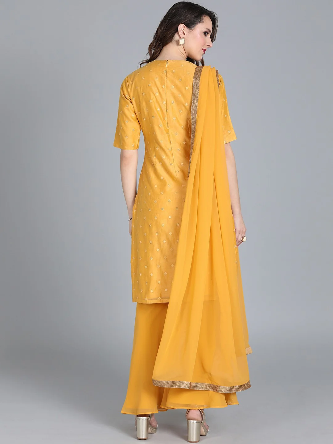 Bollywood Vogue Ready To Wear Yellow Embroidered Gharara suit - Image 4