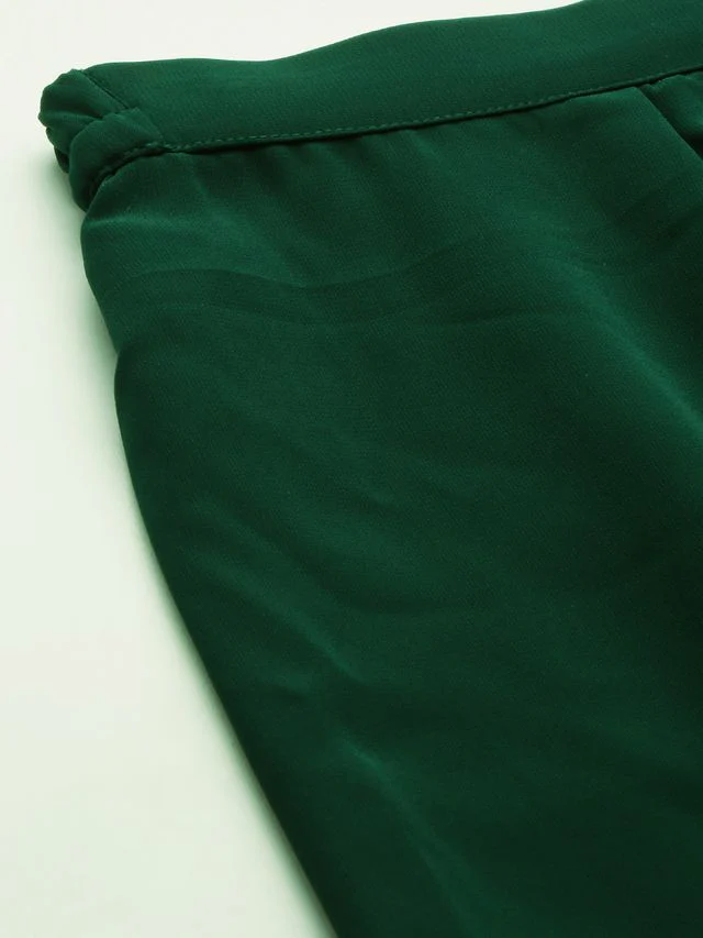 Bollywood Vogue Ready To Wear Green Muslin Print N Green Georgette palazzo Suit - Image 5
