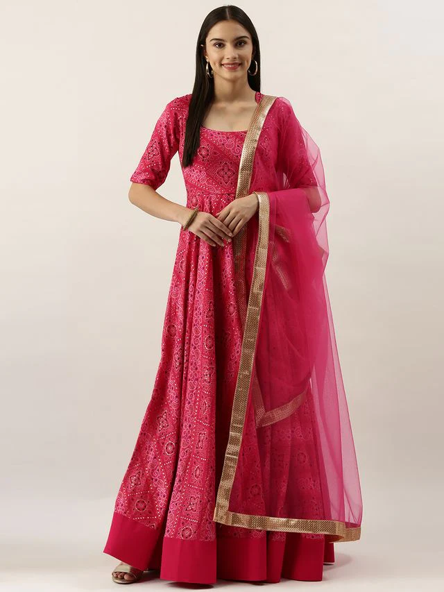Bollywood Vogue Ready To Wear Pink Floor Length Anarkali Suit - Image 4