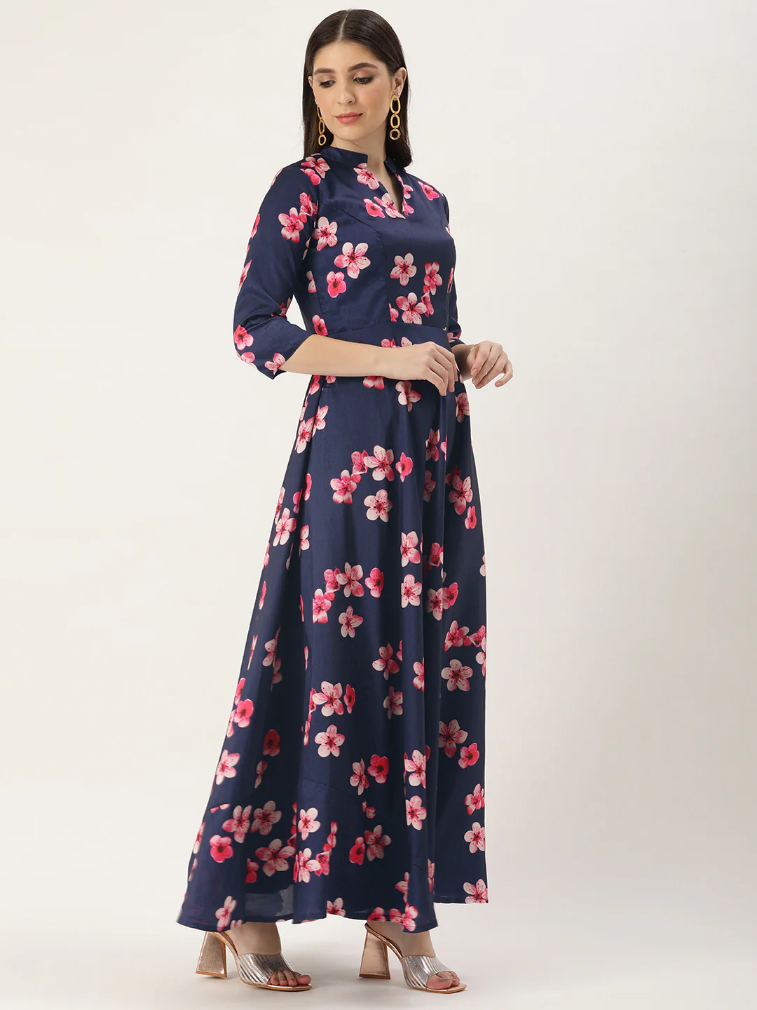 Bollywood Vogue Ready To Wear Blue Printed N Mauve Georgette Anarkali Suit - Image 2