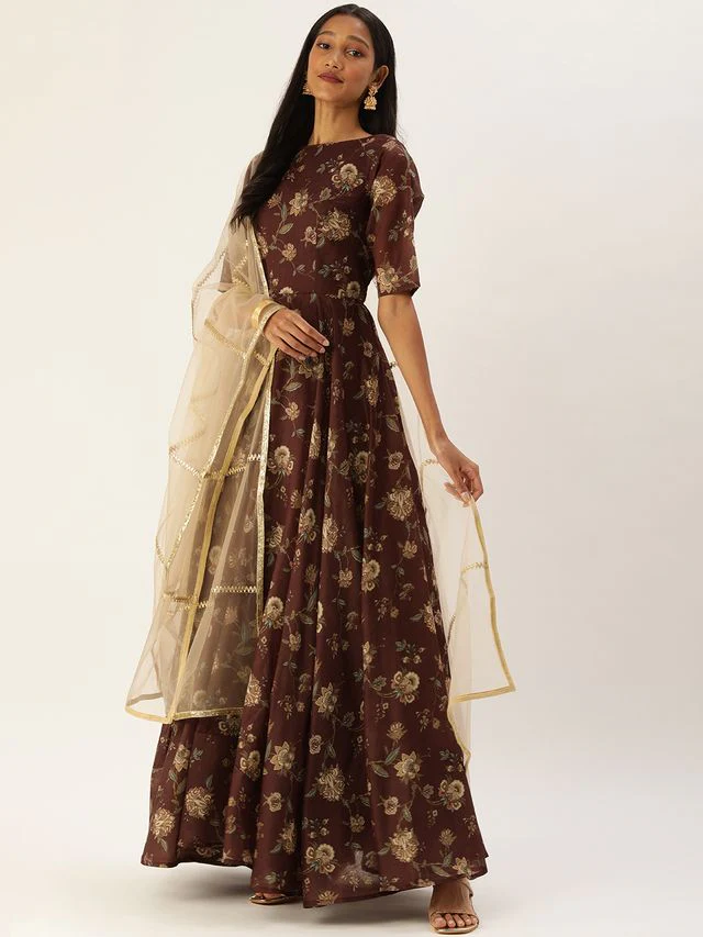 Bollywood Vogue Ready To Wear Maroon Chanderi Floor Length Anarkali Suit