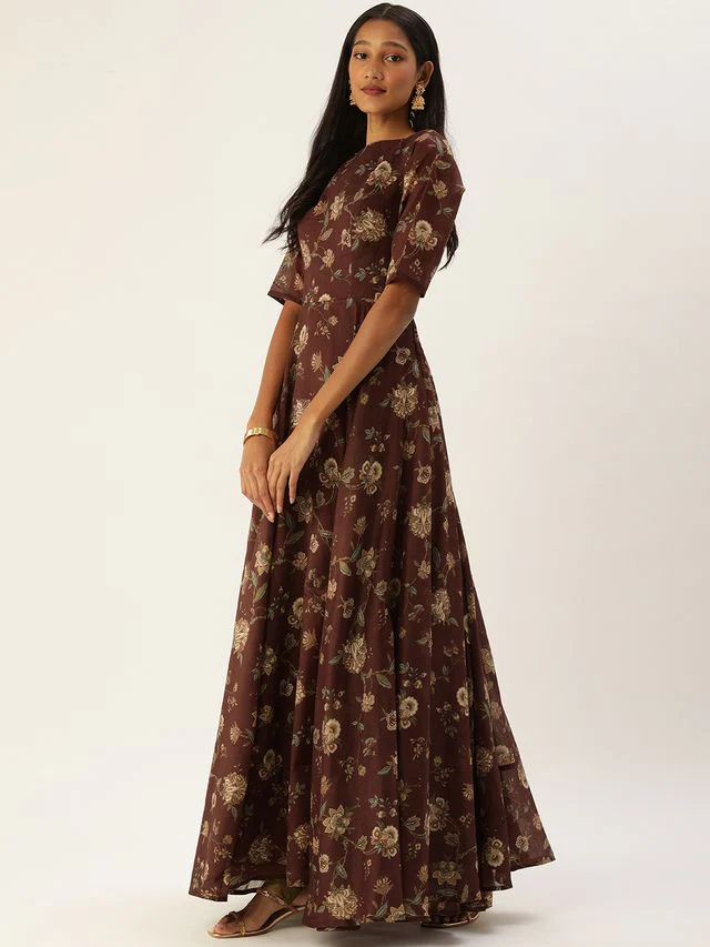 Bollywood Vogue Ready To Wear Maroon Chanderi Floor Length Anarkali Suit - Image 2