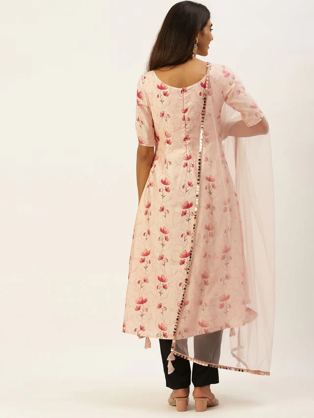 Bollywood Vogue Ready To Wear Peach Chanderi Modal Satin Straight Pant Suit - Image 6