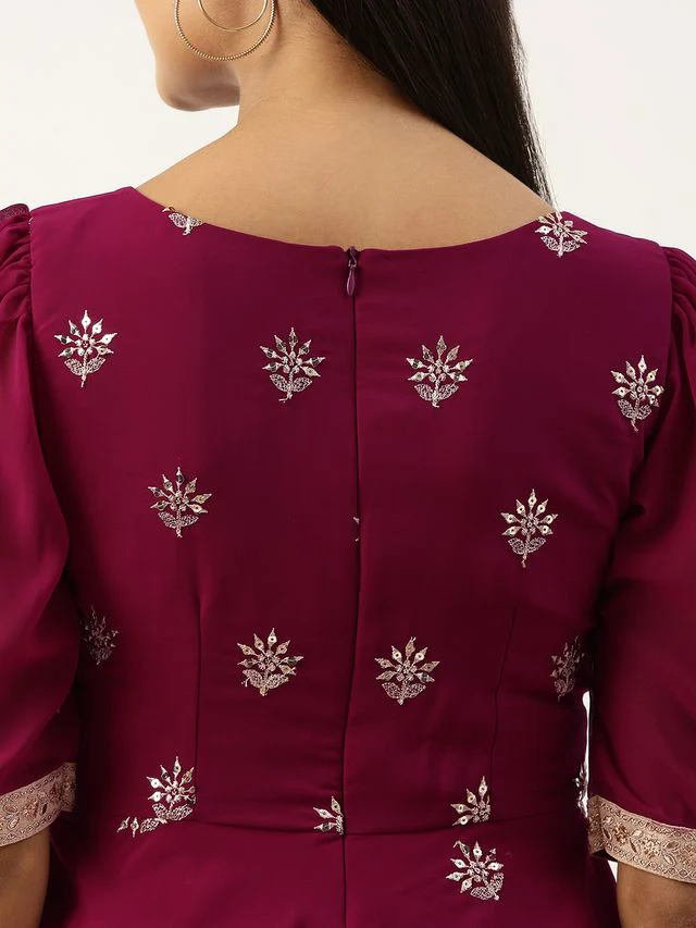 Bollywood Vogue Ready To Wear Magenta Georgette Embroidered Palazzo Suit - Image 4