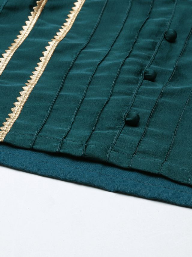 Bollywood Vogue Ready To Wear Teal Green Art Silk Print Salwar N Palazzo Suit - Image 4