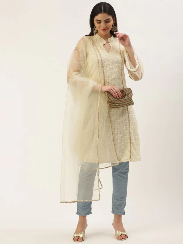 Bollywood Vogue Ready To Wear Grey N White Sequin Embroidered Straight Pant Suit - Image 4