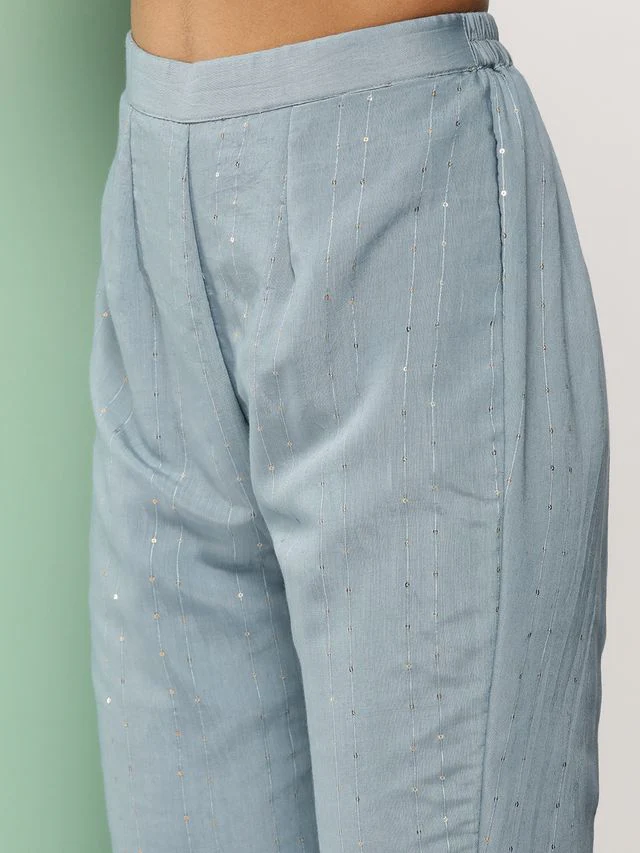 Bollywood Vogue Ready To Wear Grey N White Sequin Embroidered Straight Pant Suit - Image 5