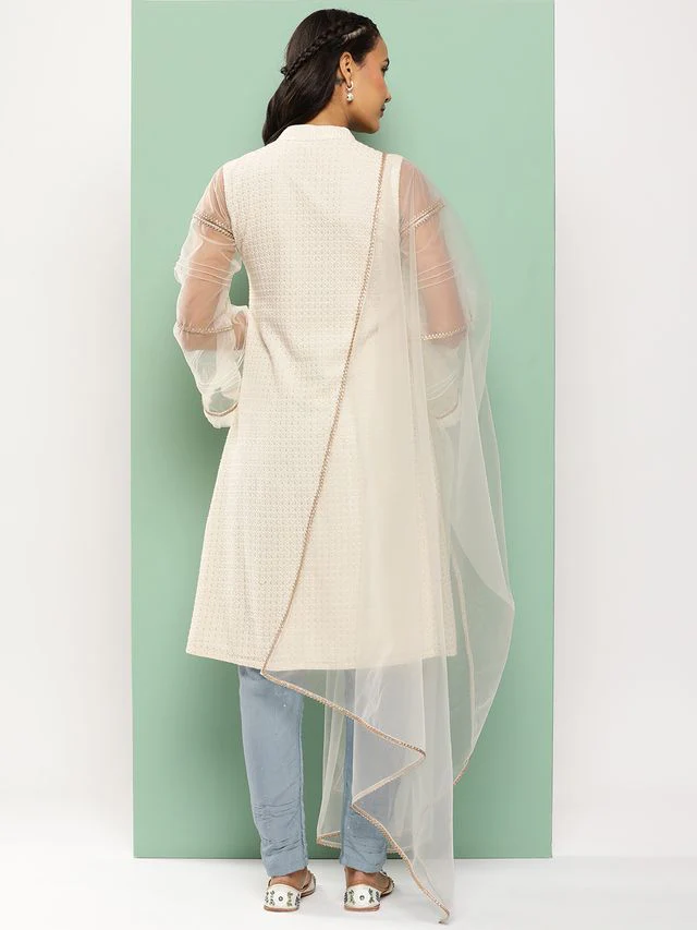 Bollywood Vogue Ready To Wear Grey N White Sequin Embroidered Straight Pant Suit - Image 7