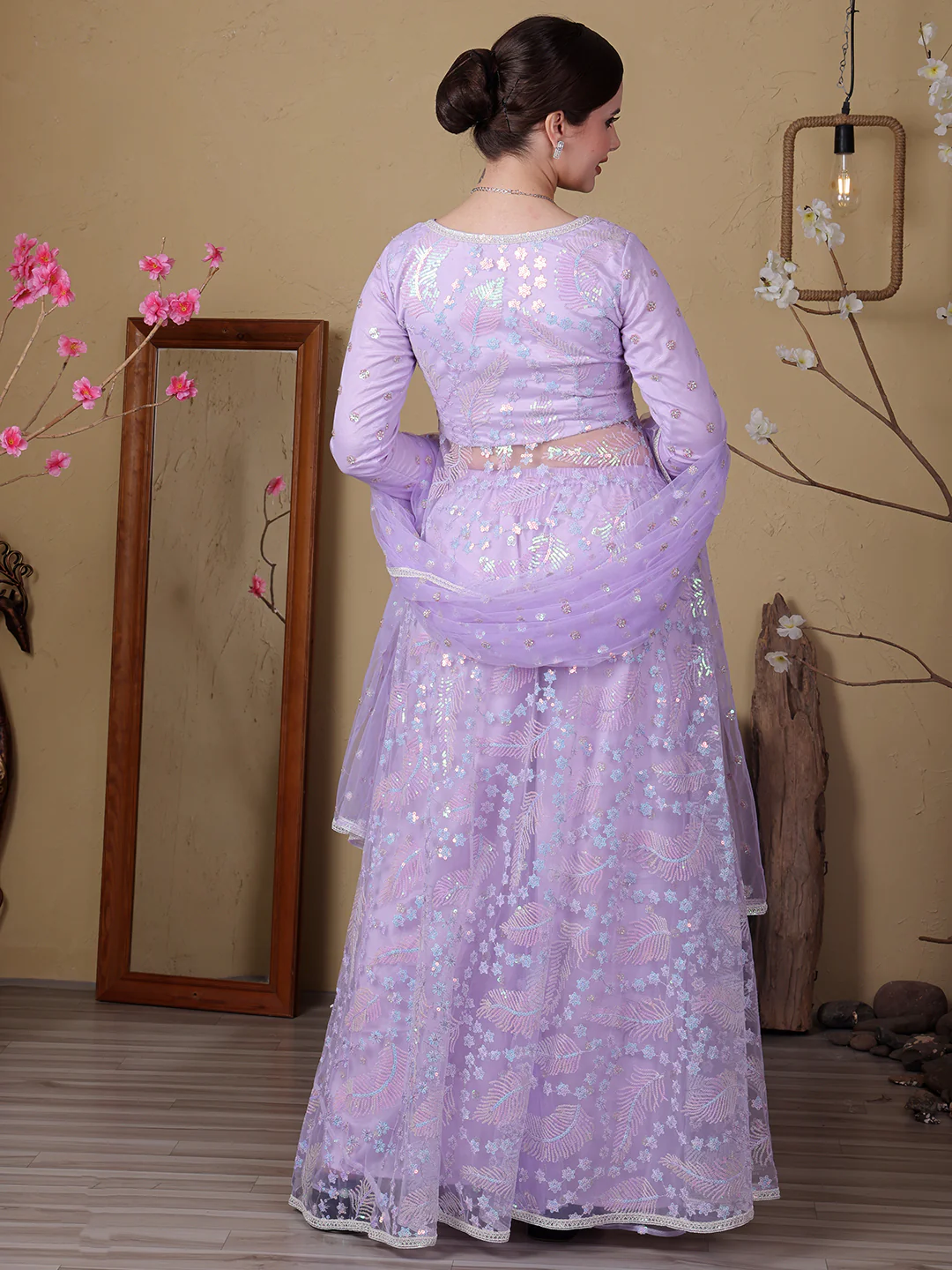 Bollywood Vogue Ready To Wear Chic Top With Net Embroidered Anarkali Palazzo Suit - Image 6