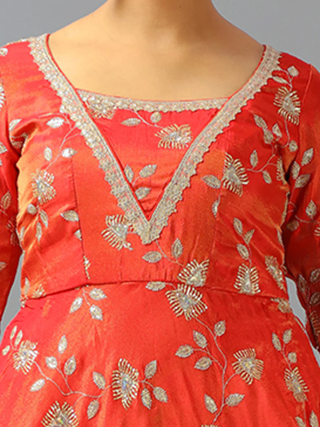 Bollywood Vogue Ready To Wear Red Dual Tone Viscose Embroidered Anarkali Suit - Image 4