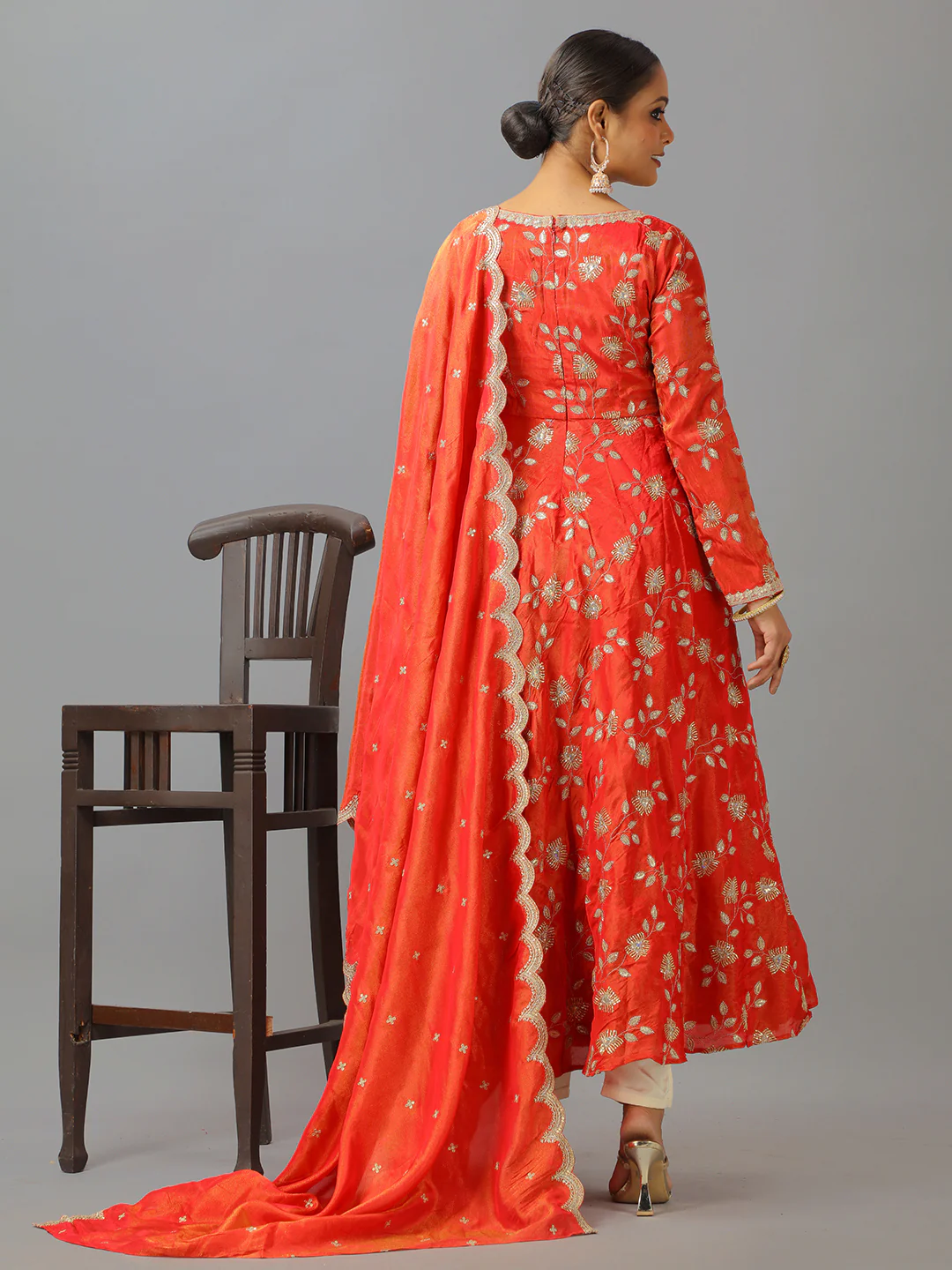 Bollywood Vogue Ready To Wear Red Dual Tone Viscose Embroidered Anarkali Suit - Image 7