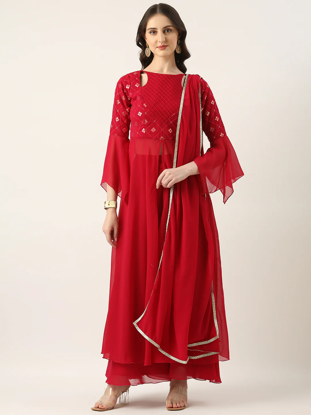 Bollywood Vogue Ready To Wear Rani Pink Georgette Embroidered Anarkali Suit