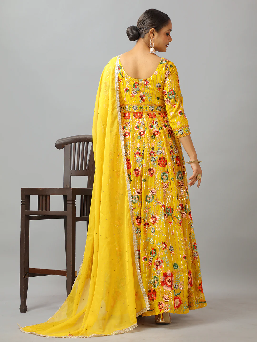 Bollywood Vogue Ready To Wear Classic Top N Mustard Embroidered Anarkali Suit - Image 2