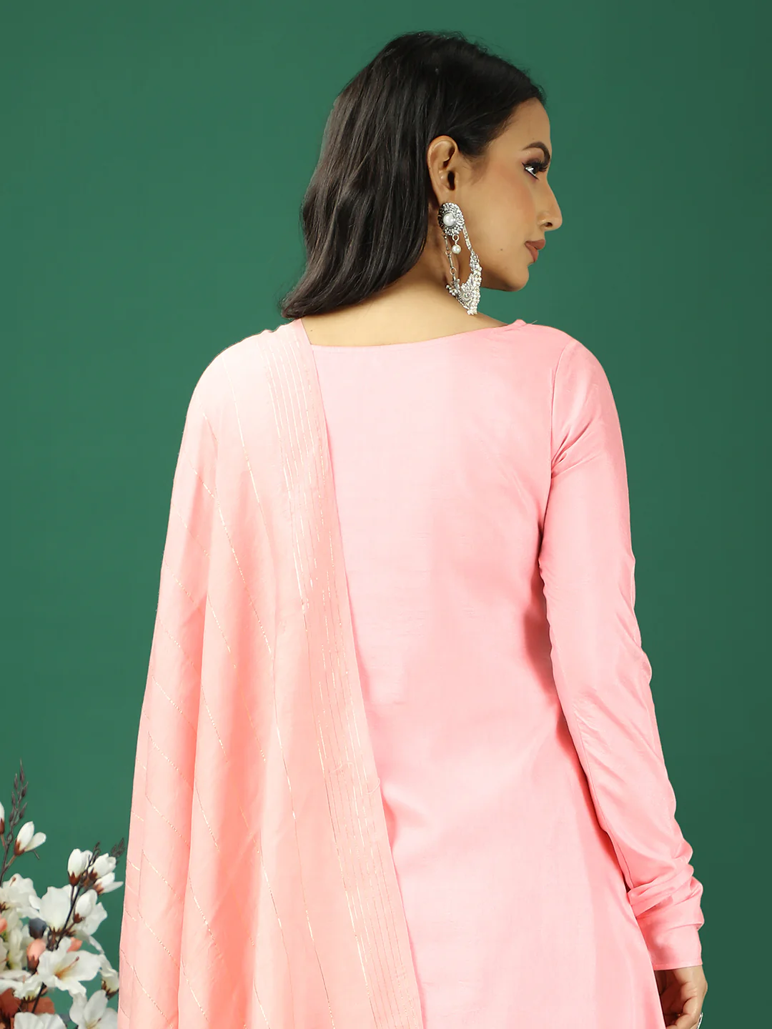 Bollywood Vogue Ready To Wear Pink Art Silk Embroidered Straight Pant Suit - Image 6