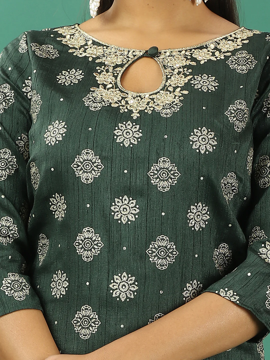 Bollywood Vogue Ready To Wear Gold Art Silk Embroidered Straight Pant Suit - Image 3
