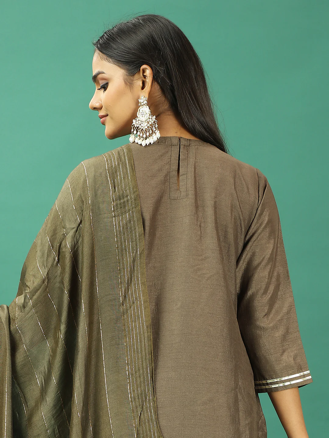 Bollywood Vogue Ready To Wear Green Art Silk Straight Pant Suit - Image 6