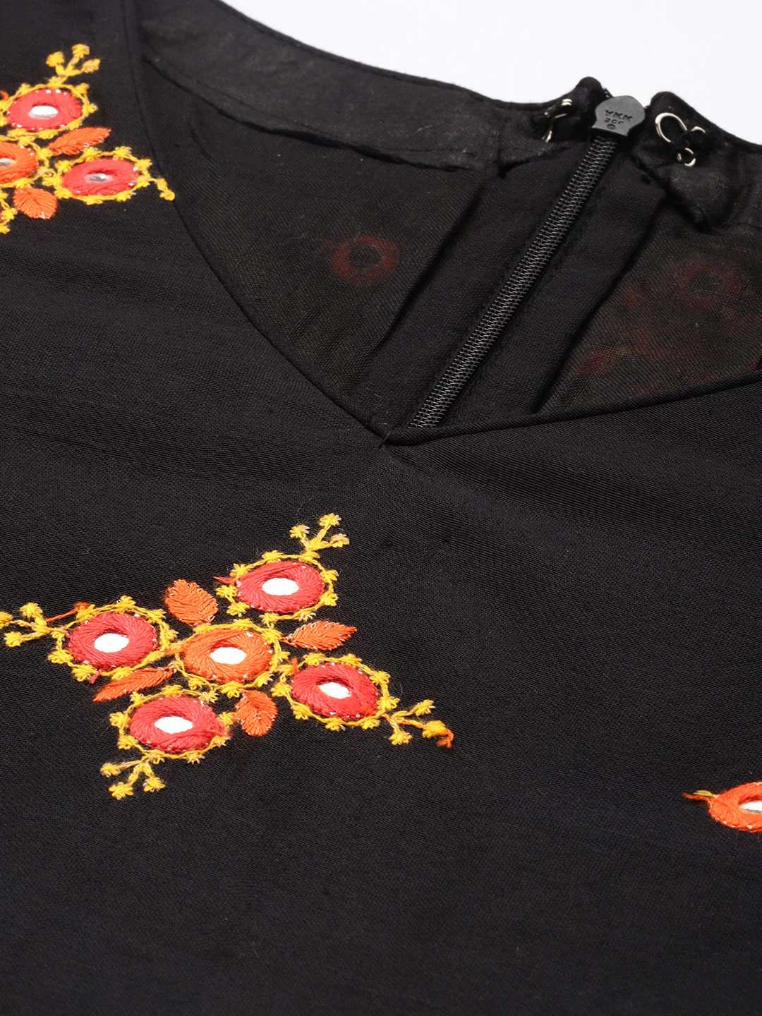 Bollywood Vogue Ready To Wear Black Embroidered Cotton Wide Leg Pant Suit - Image 5