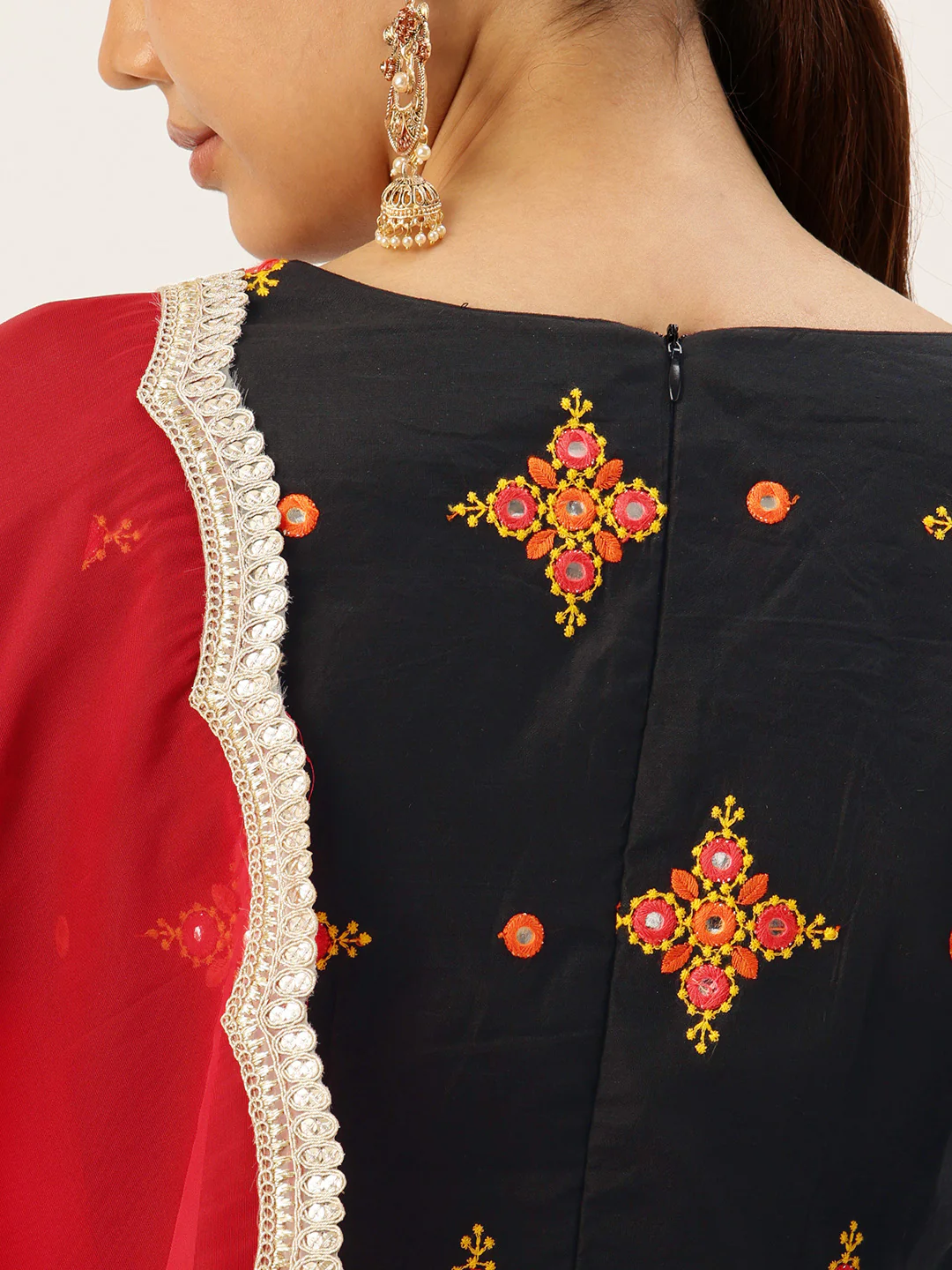 Bollywood Vogue Ready To Wear Black Embroidered Cotton Wide Leg Pant Suit - Image 6