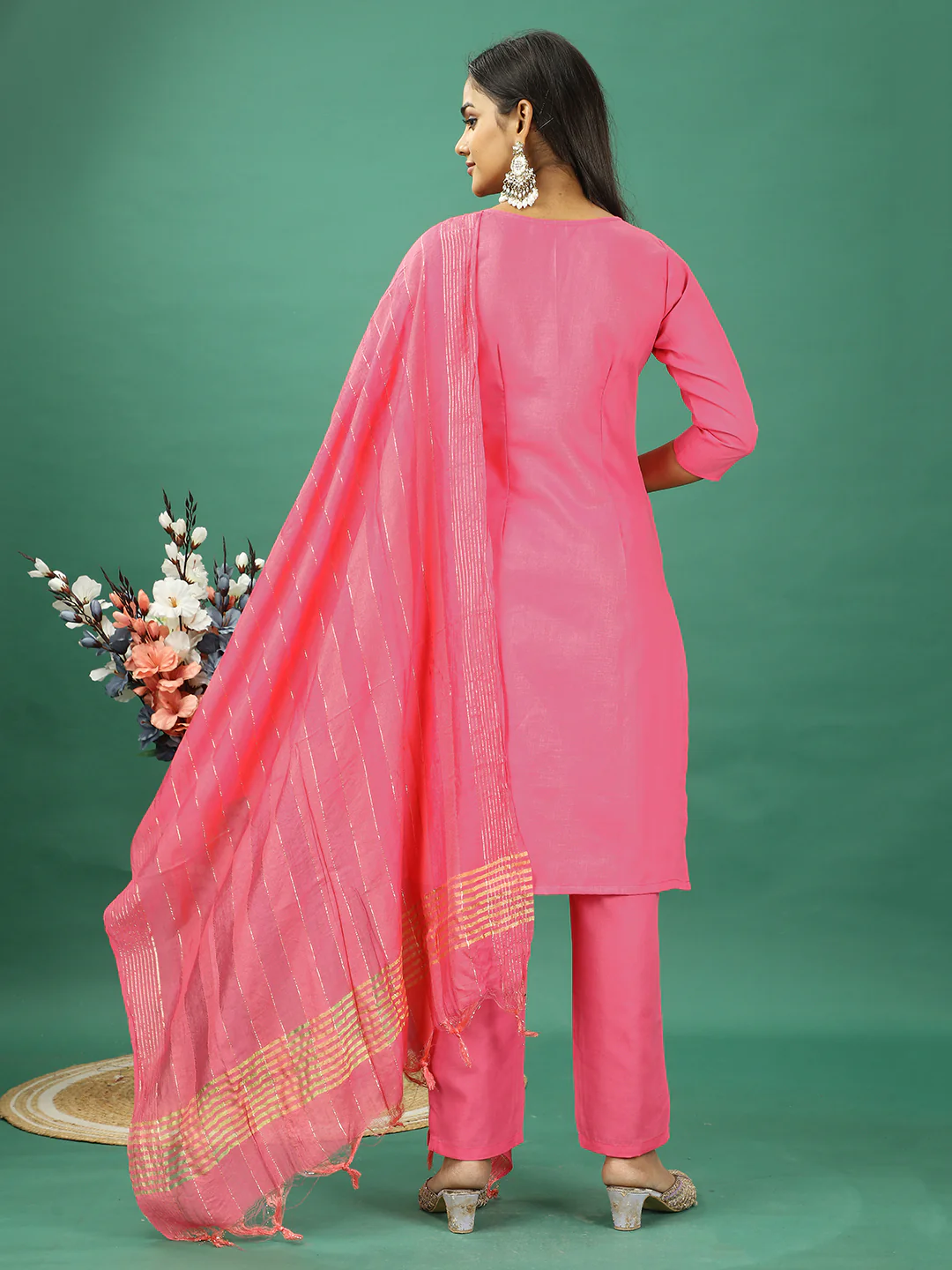 Bollywood Vogue Ready To Wear Pink Rayon Embroidered Straight Pant Suit - Image 7