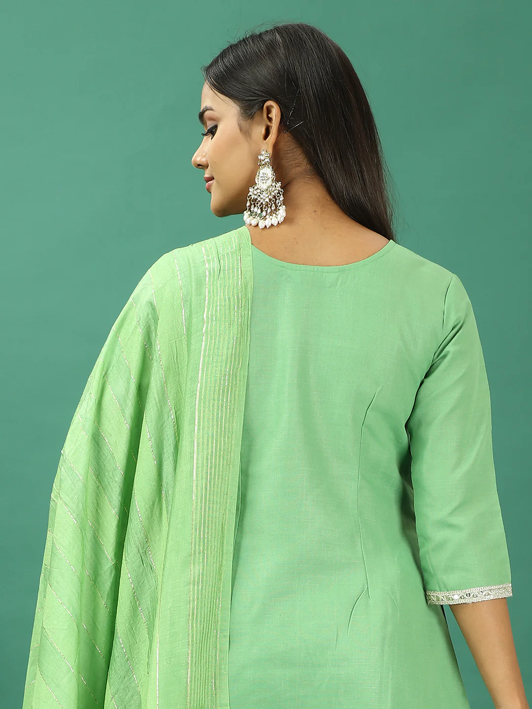 Bollywood Vogue Ready To Wear Green Rayon Embroidered Narrow Straight Pant Suit - Image 6