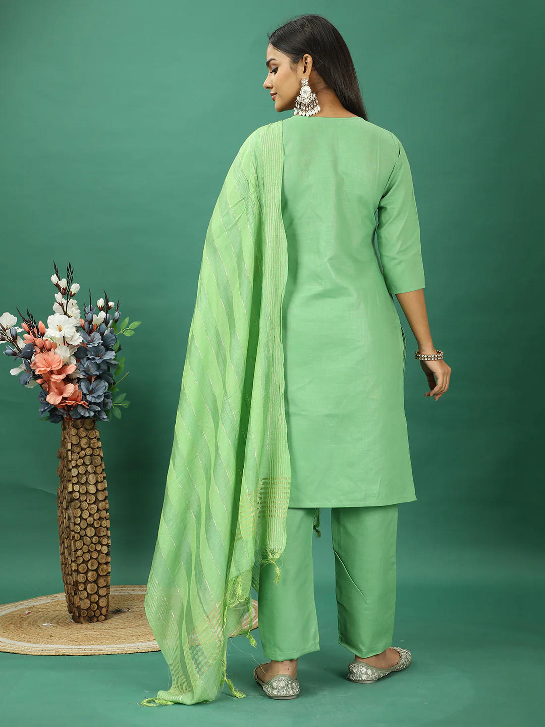 Bollywood Vogue Ready To Wear Green Rayon Embroidered Straight Pant Suit - Image 7