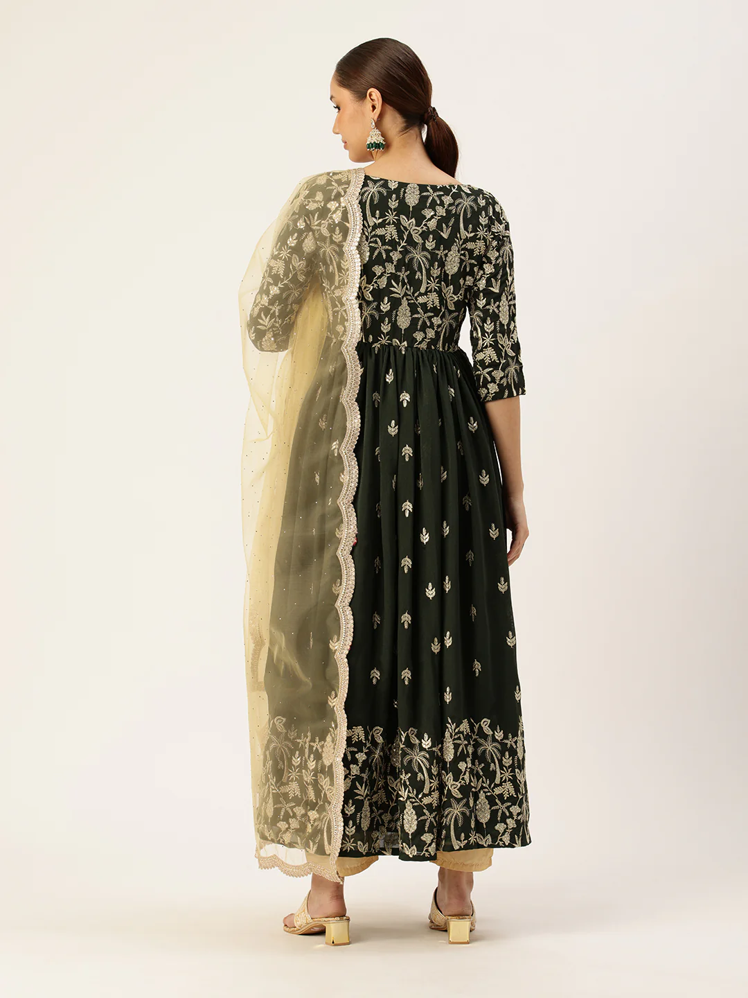 Bollywood Vogue Ready To Wear Green Art Silk Embroidered Anarkali Suit - Image 7